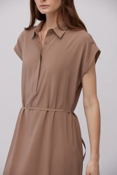 Jedwabná hnědá šaty košilového střihu