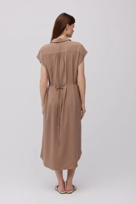 Jedwabná hnědá šaty košilového střihu
