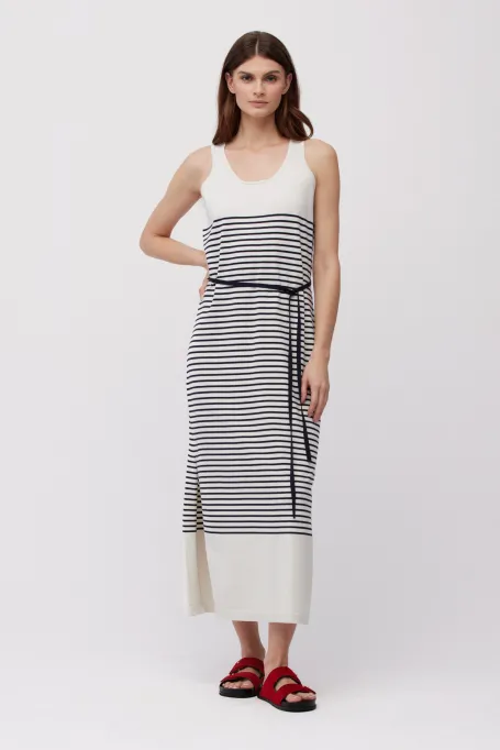 Midi šaty s pruhy z hedvábí a bavlny