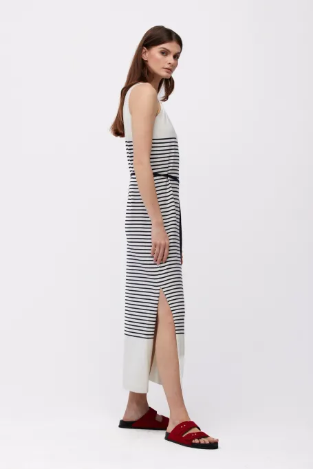 Midi šaty s pruhy z hedvábí a bavlny