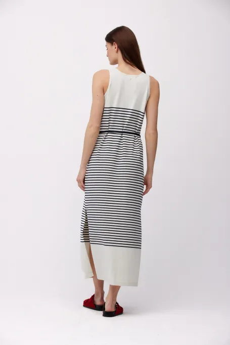 Midi šaty s pruhy z hedvábí a bavlny