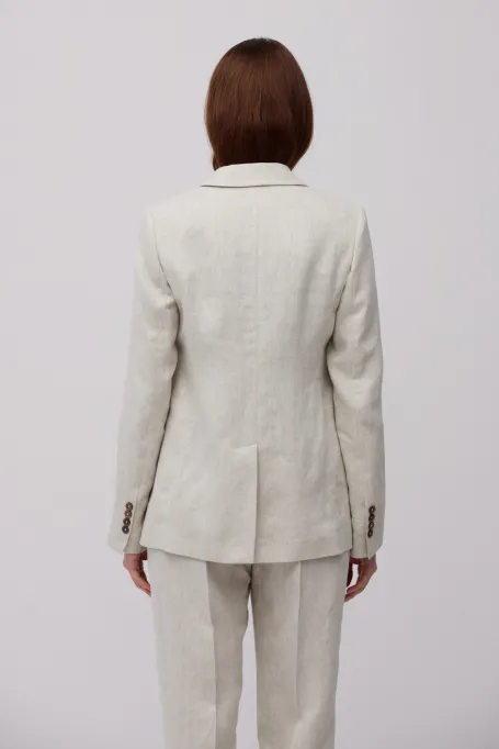 Volný béžový lněný blejzr k obleku