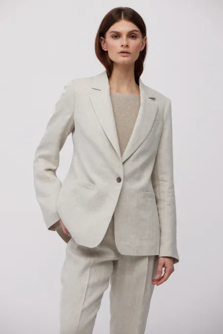 Volný béžový lněný blejzr k obleku