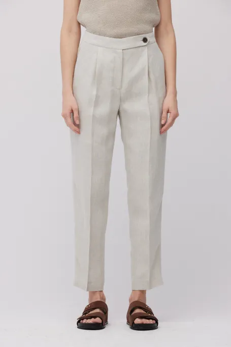 Lněné béžové kalhoty k obleku