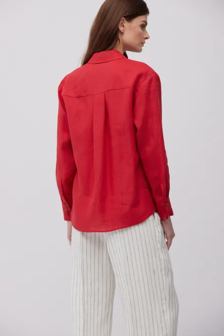 Červená lněná košile
