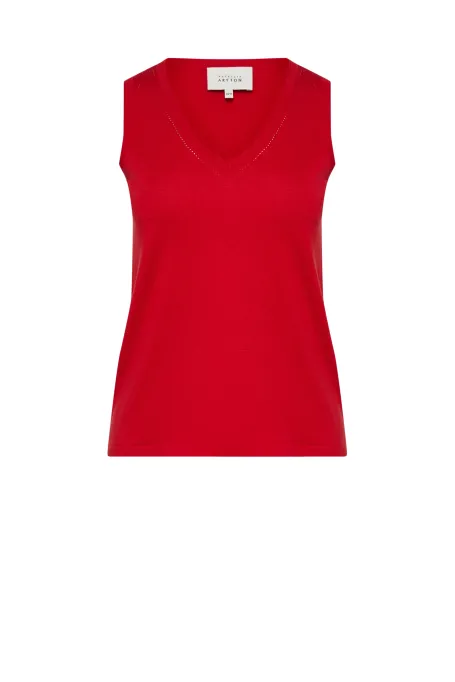 Červený top s bavlnou a hedvábím