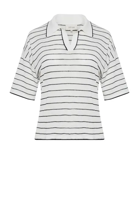 Úpletová polo halenka v bílo-černých pruzích