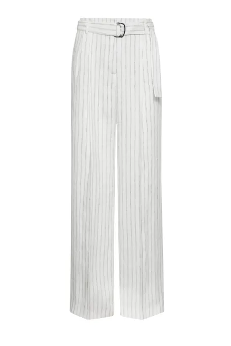 Široké lněné kalhoty s vertikálním pruhovaním