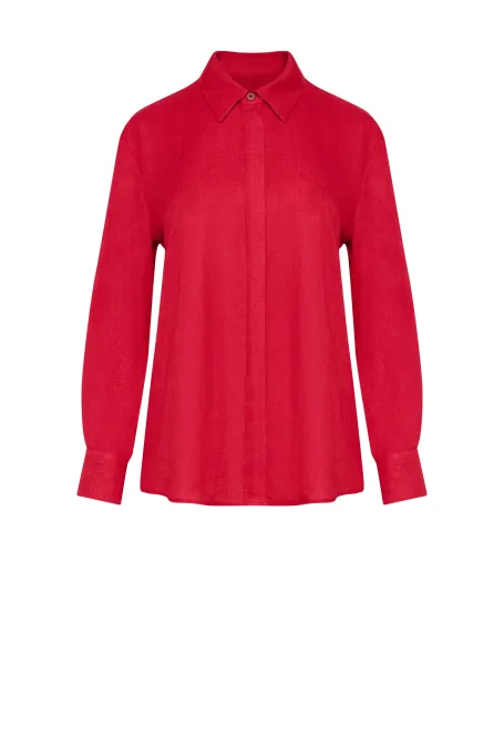 Červená lněná košile