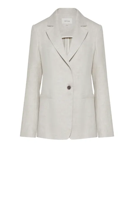 Volný béžový lněný blejzr k obleku