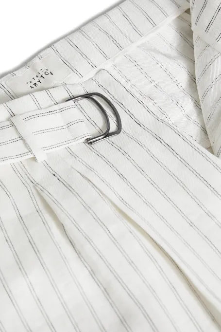 Široké lněné kalhoty s vertikálním pruhovaním