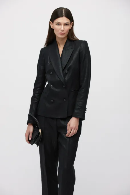 Černý volný lněný sako