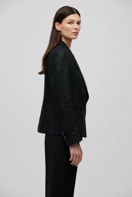 Černý volný lněný sako