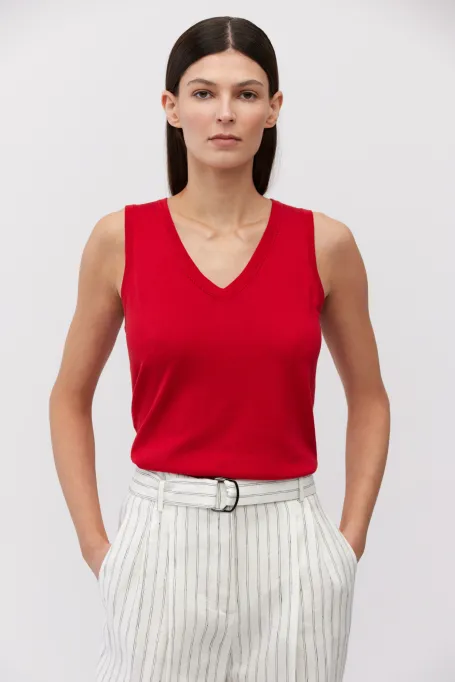 Červený top s bavlnou a hedvábím