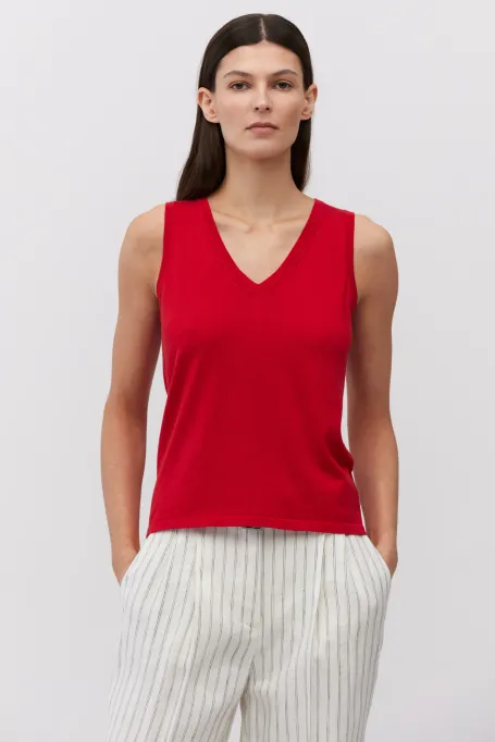 Červený top s bavlnou a hedvábím