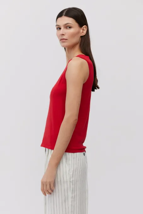 Červený top s bavlnou a hedvábím