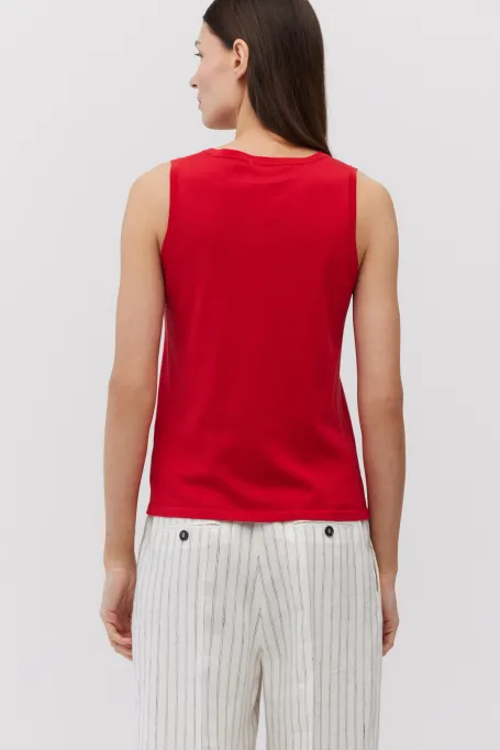 Červený top s bavlnou a hedvábím