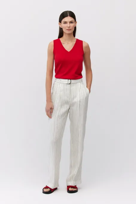 Široké lněné kalhoty s vertikálním pruhovaním