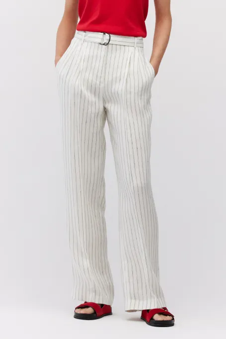 Široké lněné kalhoty s vertikálním pruhovaním