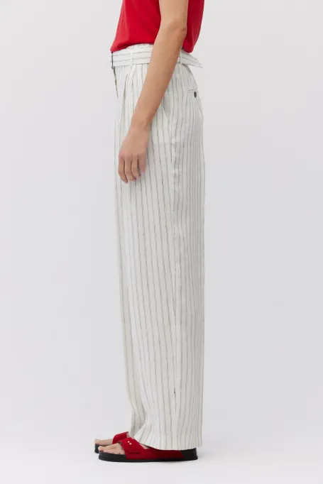 Široké lněné kalhoty s vertikálním pruhovaním
