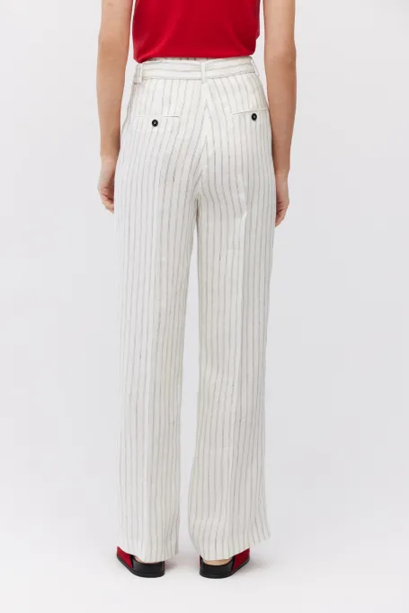 Široké lněné kalhoty s vertikálním pruhovaním