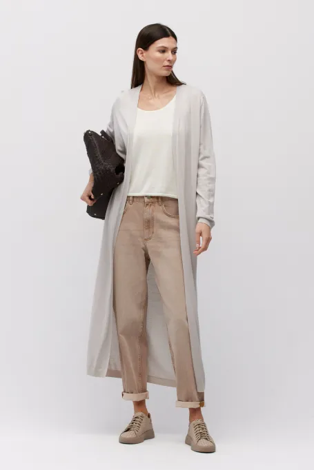 Dlouhý šedý vlněný kardigan