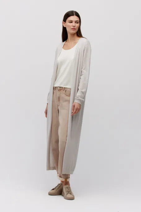 Dlouhý šedý vlněný kardigan