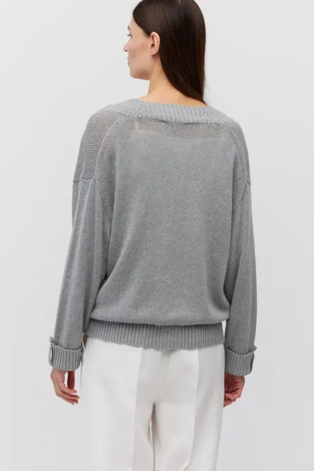 Šedý kardigan s lnem