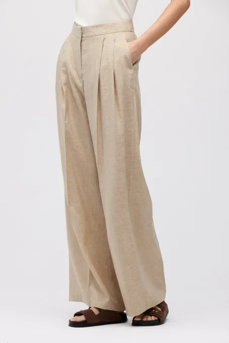 Béžové kalhoty s lnem