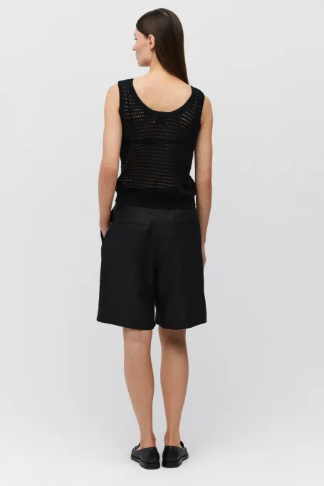 Černé lněné šortky s kapsami