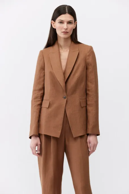 Lněný hnědý sako do obleku