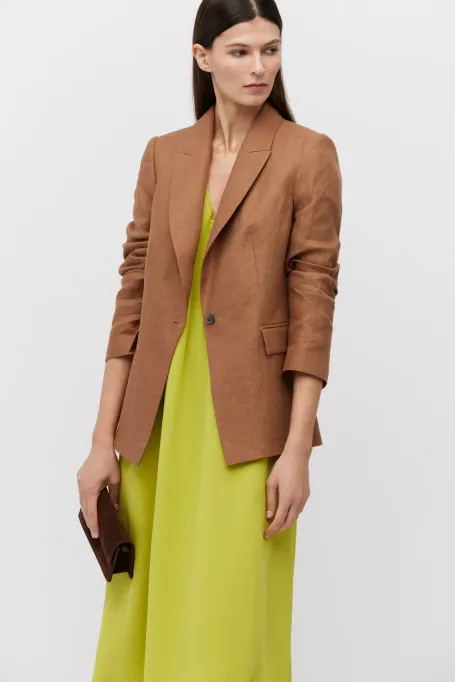 Lněný hnědý sako do obleku