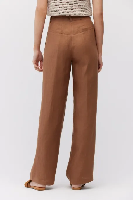 Hnědé lněné kalhoty ke kostýmu