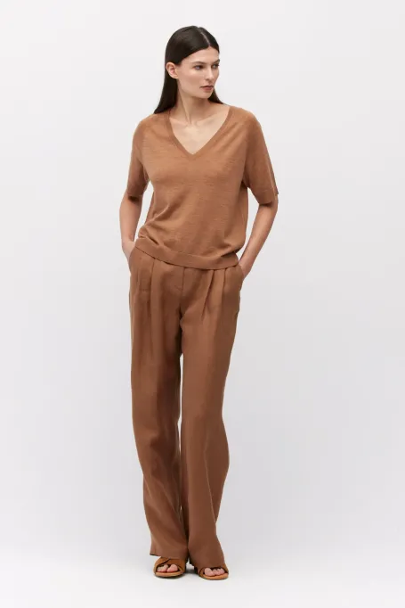 Hnědé lněné kalhoty ke kostýmu