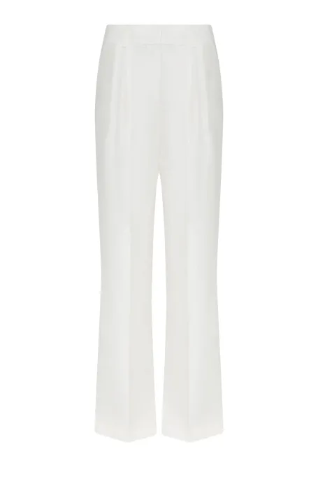 Bílé lněné kalhoty s širokými nohavicemi