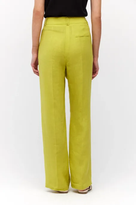 Široké limetkové kalhoty z lnu