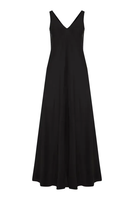 Černé maxi šaty ve tvaru trapezu z hedvábí