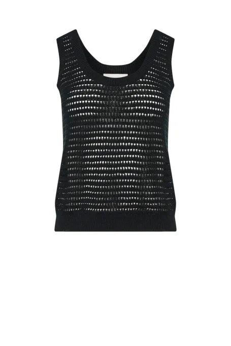 Černý krajkový top z pleteniny z lnu