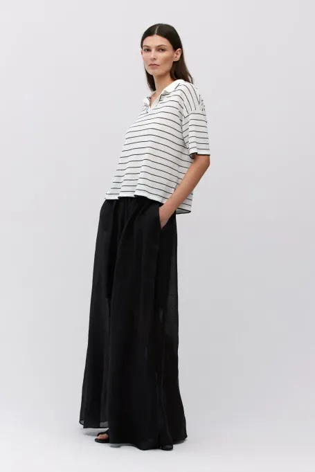 Úpletová polo halenka v bílo-černých pruzích