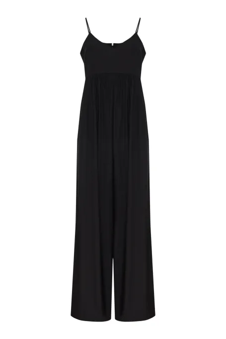 Černý hedvábný overal na tenkých ramínkách