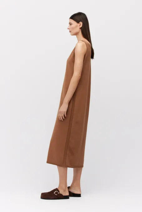 Hnědé midi šaty z bavlny a hedvábí