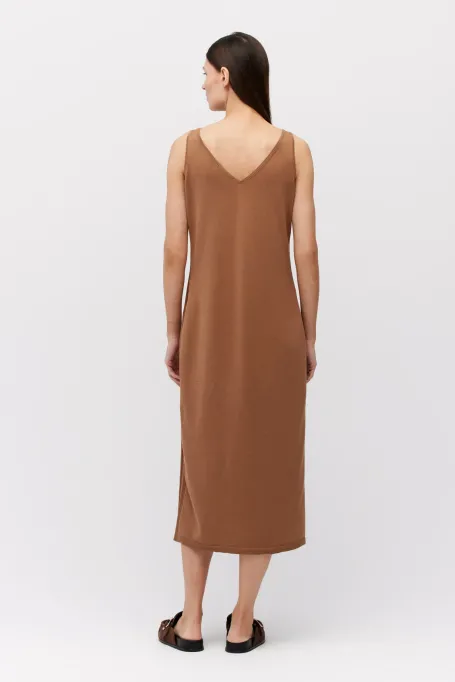 Hnědé midi šaty z bavlny a hedvábí