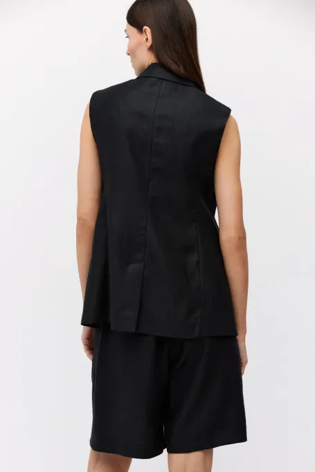 Černá lněná vestou s úzkým střihem