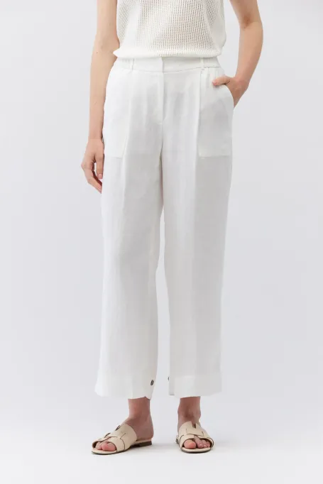 Bílé široké lněné kalhoty