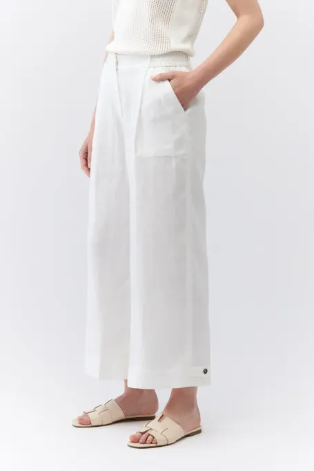 Bílé široké lněné kalhoty