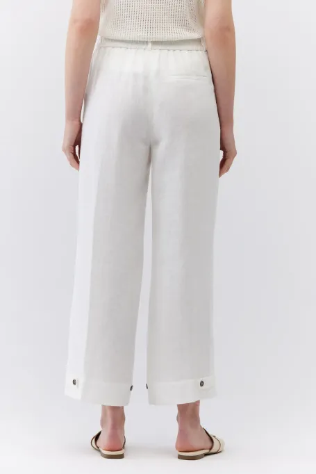 Bílé široké lněné kalhoty