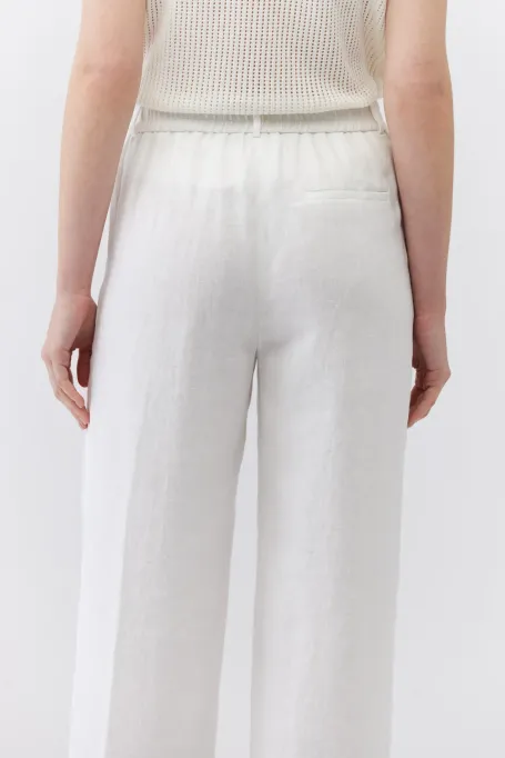 Bílé široké lněné kalhoty