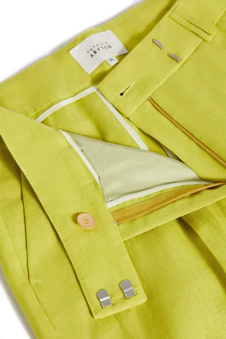 Široké limetkové kalhoty z lnu