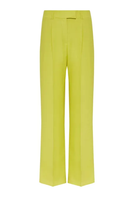 Široké limetkové kalhoty z lnu