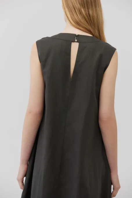 Lněná tmavozelená maxi šaty bez rukávů